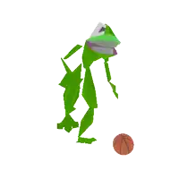 a cartoon frog is holding a basketball in his hand