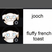 a picture of a dog with the words jooch and fluffy french toast