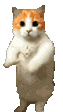 a pixel art of a cat standing on its hind legs with its paws crossed .