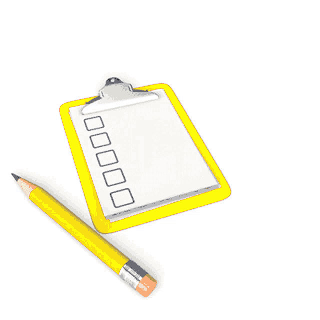 a checklist on a clipboard with a yellow pencil