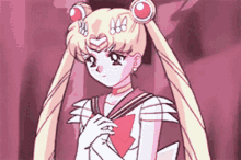 a pink and white anime character with pigtails