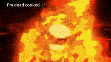 a picture of a fire with the words " i 'm dead cooked " below it
