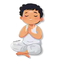 a cartoon of a boy sitting in a lotus position with his eyes closed and the name miradoodles on the bottom