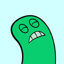 a cartoon drawing of a green monster with a sad face