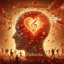 a poster for radio romance connecta shows a heart with a treble clef in it