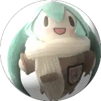 a stuffed animal with green hair and a scarf around its neck has a patch on it that says ' sd '