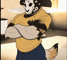 a cartoon character with a skull on his head