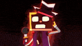 a cartoon character is singing into a microphone and making a face