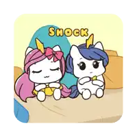 two unicorns are sitting next to each other and the word shock is on the bottom right