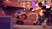 a cartoon character with the word staff on her sleeve