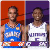 two basketball players from okc and kings are shown