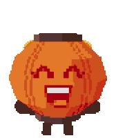 a pixel art of a pumpkin with a smiley face
