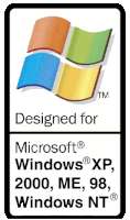 a sign that says designed for microsoft windows xp 2000 me 98 and windows nt