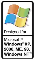a sign that says designed for microsoft windows xp 2000 me 98 and windows nt