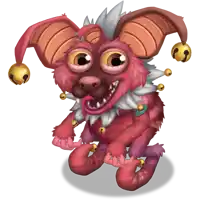 a cartoon drawing of a pink monster with bells around its neck