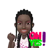 a cartoon girl with her fist in the air and the words oh yes