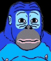 a cartoon of a blue gorilla with a sad face