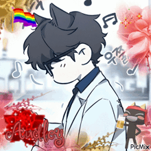 a cartoon drawing of a boy with a cat ear and the word aucloy on the bottom
