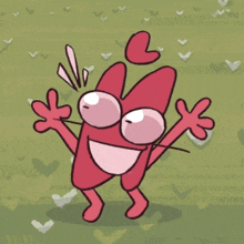 a cartoon character with a heart on his head is standing in a field of hearts