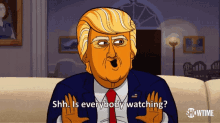 donald trump shh excited giddy watch our cartoon president