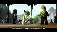 Lego Star Wars Yoda GIF - Lego Star Wars Yoda Chewbacca Tarrful In Grave Danger We Are GIFs