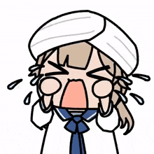 a cartoon girl in a sailor suit is crying with tears coming out of her eyes .