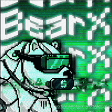 a pixel art of a polar bear wearing sunglasses with the word bear on the bottom right