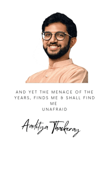 a man with glasses and the name aaditya thaukeray on the bottom