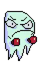 a pixel art drawing of a ghost with red boxing gloves on