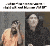 a man in a jail cell and a woman in a courtroom are sitting next to each other .