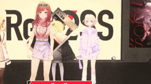 a group of anime girls standing in front of a sign that says roses