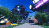 a computer generated image of a city with a giant robot in the foreground