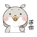a cartoon rabbit with a pacifier in its mouth and chinese writing .