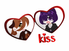 a couple of hearts with the word kiss on the bottom right