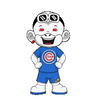a cartoon character wearing a blue cubs shirt and shorts
