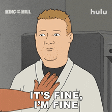 a cartoon of a man saying it 's fine and i 'm fine