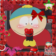 a picture of a cartoon character with a pacifier and the words horny devil in the corner