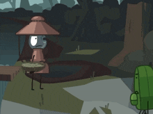 a cartoon drawing of a lantern and a backpack standing next to each other