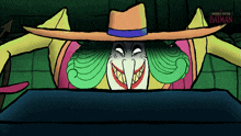 a cartoon drawing of a woman with a hat that says " mickey little batman " on the bottom