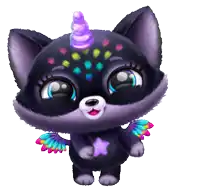 a black animal with wings and a unicorn horn