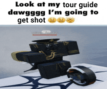 a picture of a robot with a caption that says look at my tour guide dawggg i 'm going to get shot