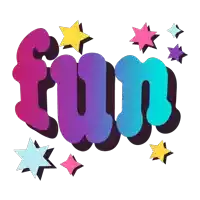 the word fun is surrounded by stars in a colorful graphic