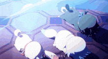 a group of cartoon characters laying on the floor with chinese writing