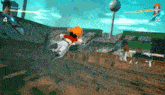 a cartoon character is flying through the air in a video game with the number 4 in the corner