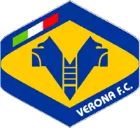 a blue and yellow logo for verona f.c