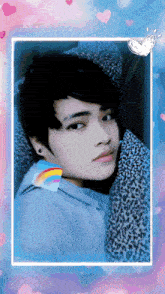 a picture of a person with a rainbow on their neck
