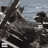 a black and white photo of a boat with the words qubic works