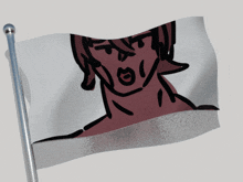 a waving flag with a drawing of a person on it
