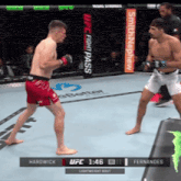 two men are fighting in a boxing ring with a ufc fight pass sign in the background