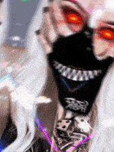 a close up of a person wearing a bandana